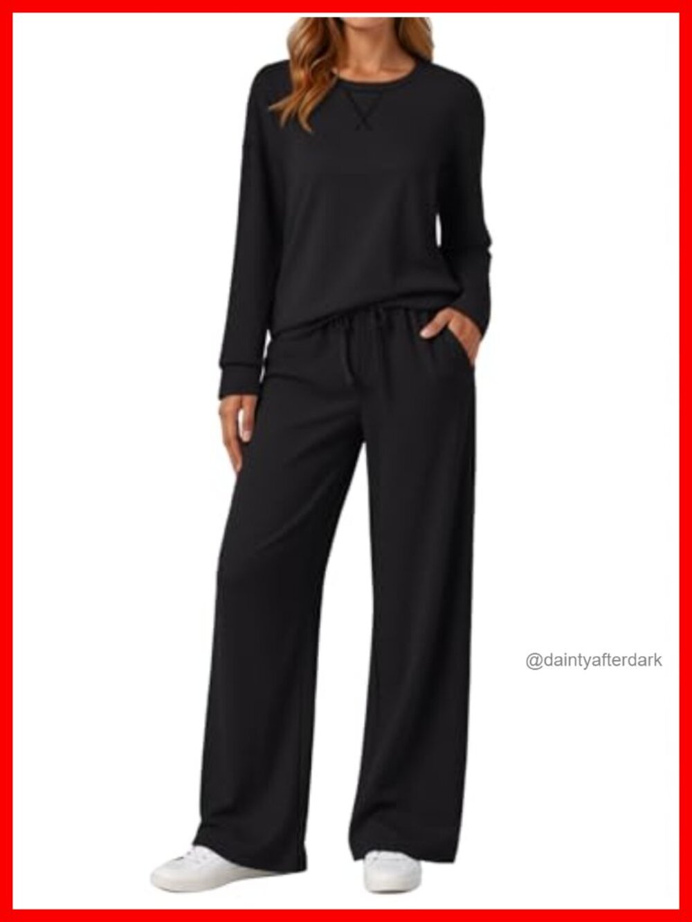 Womens 2 Piece Sweatsuit Set Wide Leg Lounge Pants Crewneck Top Stretch